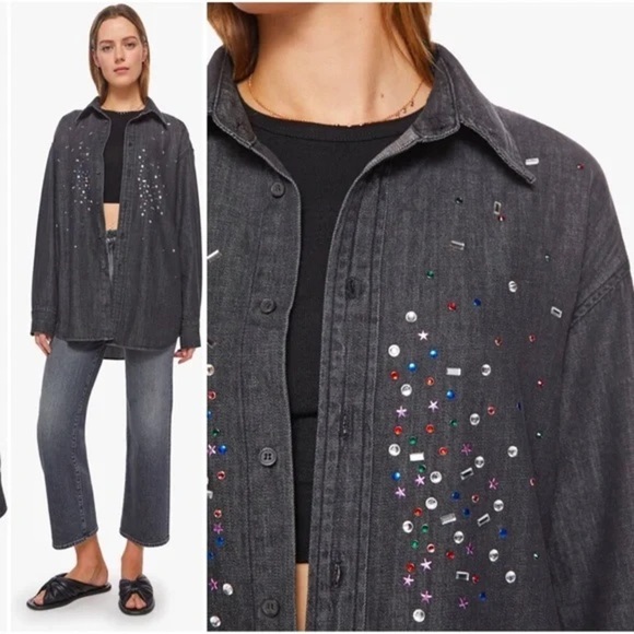 SOLD Mother Extra Roomie Frenchie Button Front Denim Shirt Jacket Jewel Thief M - Picture 1 of 15